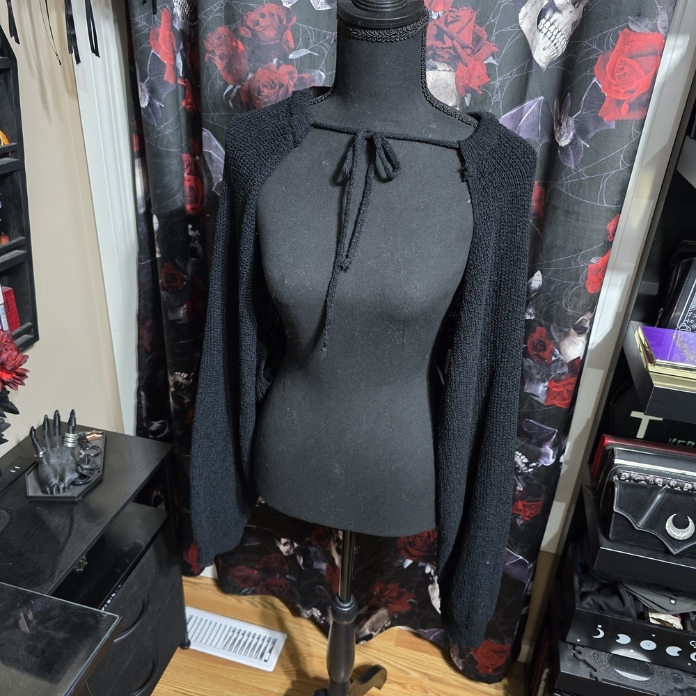 Black Tie-Front Knit Shrug, XL